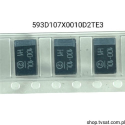 593D107X0010D2TE3 Tantalum 100uF 10V 20% SMD-D VISHAY