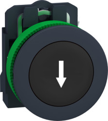 Pushbutton, labeled arrow, unlit, groping, 1 Form A (N/O), waistband round, black, front ring dark gray, mounting Ø 30.5 mm, XB5