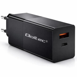 Qoltec Ładowarka GaN POWER PRO 1xUSB-C 1xUSB 100W 5-20V 1.5-5A PD Laptop Smartfon Czarna