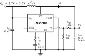 600kHz/1.25MHz, 2.5A, step-up PWM DC/DC converter