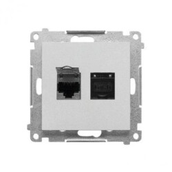 Simon 55 Gniazdo komputerowe podwójne RJ45 kategoria 6, z przesłoną przeciwkurzową (moduł) Aluminium mat T62.01/143