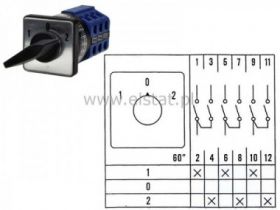 Wyłącznik 10A, 3tory, 3war ( 1-0-2) ( 30x30mm)