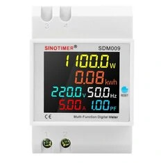 SINOTIMER SDM009 Szyna Jednofazowy Cyfrowy Miernik Napięcia Prądu Częstotliwości Mocy Współczynnika Moc Elektryczny Wielofunkcyj