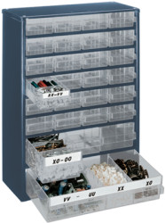 Steel magazine, with 28 drawers, blue, (L x W x D) 417 x 306 x 150 mm, STAHLMAGAZIN 928-123