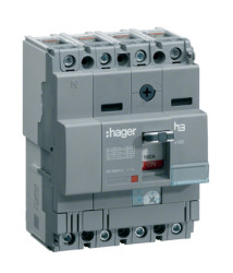 Wyłącznik kompaktowy MCCB, 4-biegunowy, 40A, 220/415V, Montaż na szynie DIN, Hager, HHA