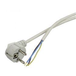 Przewód zasilający OMY 3x1,0mm2 z wtyczką kątową [2P+Z] Uni-Schuko biały 2m