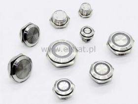 Przycisk chwil.19mm płaski stal LED czer.- niski