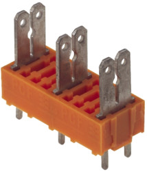 PCB terminal, 2 pole, pitch 10 mm, AWG 24-14, 15 A, faston plug, orange, 9500750000