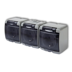 JUNIOR Gniazdo potrójne z/u SCHUKO (klapka dymna) popielaty 10GHE-3sd