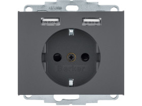 K.1 Gniazdo schuko z gniazdem ładowania USB 2,4 A samozaciski antracyt mat 48037006 HAGER