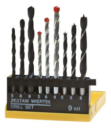 Wiertła różne (metal/beton/drewno) 5mm,6mm,8mm zestaw 9 elementów 60H009
