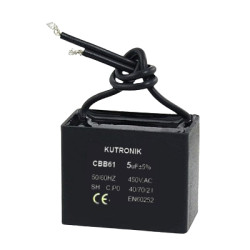 Kondensator silnikowy CBB61 3.5uF/450VAC rozruchowy z przewodami firmy KUTRONIK.