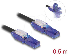 80925 Cat.6 patch cable, UTP, 180° angled plugs, black, 0.5m