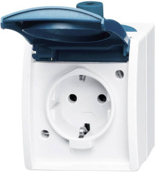 Busch-Jaeger 20 EW-53 Osprzęt elektroinstalacyjny do pomieszczeń wilgotnych Gniazdo z uziemieniem Ocean, natynkowy niebi