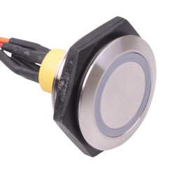 AV5522F102074BK APEM Yellow LED 24VDC Momentary 30mm Push Button Vandal Switch NO/NC IP67