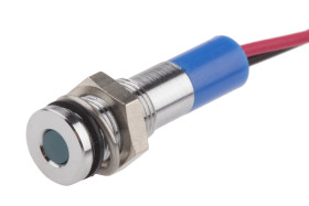 Lampka kontrolna do montażu panelowego 24V dc, niebieska 6mm LED Chrom Wyprowadzenia RS PRO