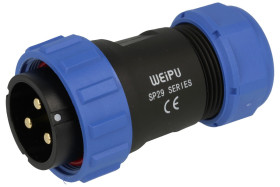 Wtyk; SP2910/P3II-1N; 3 tory; proste; lutowany; 10mm2; 13-16mm; SP29; na przewód; 30mm; skręcane; nylon66; niebiesko-czarny; IP6