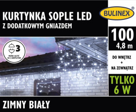 Lampki choinkowe kurtynka sople 100l z gniazdkiem wyłącznik czasowy biały 5m 230V/31V 6W IP 44 na zewnątrz i do wnętrz13-552
