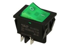 Przełącznik; klawiszowy (kołyskowy); KCD4-0101- 21_250BG; ON-OFF; 2 tory; zielony; podświetlenie neonówka 250V; zielony; bistabi