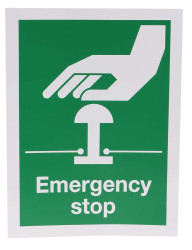 Znak warunków bezpieczeństwa, Winyl, Zielony/biały, "Emergency Stop