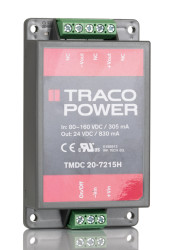 Przetwornica DC-DC, 20W, Uwe 80→ 160 V dc, Uwy 24V dc, Iwy 830mA Nie, TRACOPOWER Nie
