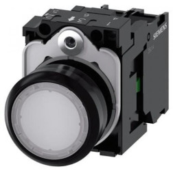 Przycisk podświetlany 22mm kompletny biały płaski powrotny tworzywo płaski 1Z LED 24V AC_DC przył śrubowe 3SU1102-0AB30-3FA0