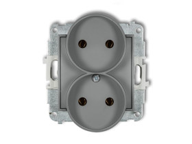 MINI Gniazdo podwójne bez uziemienia do ramki (bez przesłon torów prądowych) szary mat 27MGPR-2 KARLIK