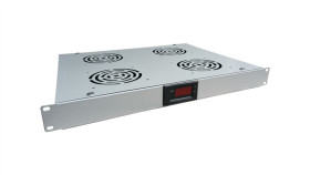 Panel Wentylacyjny 19 1U, 4 Wentylatory, Termostat, Kolor Szary Sa-F-1U-4-T-S