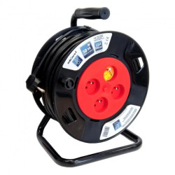 Przedłużacz bębnowy 50m OWY H05VV-F 3x1,5 z zabezpieczeniem termicznym, czarno-czerwony 24446