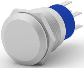 Vandal-proof pushbutton, 2 pole, silver, illuminated  (red/blue), 3 A/250 VAC, mounting Ø 19.2 mm, IP67, 1-2317404-5