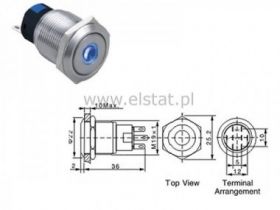 Przycisk chwilowy 19mm LED punkt nieb.12V