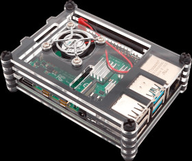 Case for Raspberry Pi 4 with fan, stackable, transparent / black