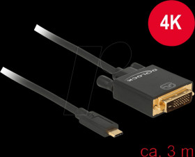 85322 USB cable, C plug to DVI 24+1 plug, DP-Alt mode, 3 m.