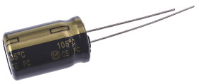 Aluminiowy kondensator elektrolityczny 330 μF 63 V dc Promieniowe, Otwór przelotowy Panasonic Przewód promieniowy