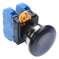 YW4B-A4E20B Black 22mm Metal Bezel Mushroom Maintained Push Button Switch 2NO IP65 IDEC