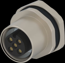 Panel socket, M12, 4 pole, strand connection, screw locking, straight, T4171310004-001