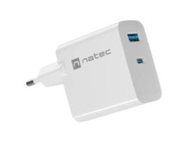Ładowarka sieciowa NATEC RIBERA GAN 1X USB-A + 1X USB-C 65W biała NUC-2144