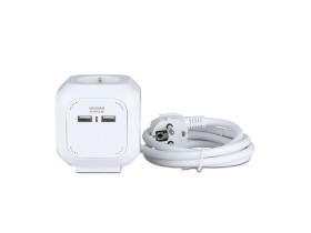 VT-1154-2 Przedłużacz mieszkaniowy CUBIC 4 gniazda Z portem 2xUSB 3x1.5 X 1.4M biały 8800 V-TAC