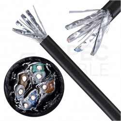 Kabel sieciowy S/FTP kat.7 skrętka 4x2x0,57mm zewnętrzny suchy PE czarny Alantec