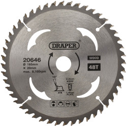 Draper 20646 TCT Circular Saw Blade for Wood, 165 x 20mm, 48T