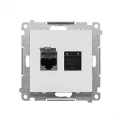 Simon 55 Gniazdo komputerowe podwójne RJ45 kategoria 6, z przesłoną przeciwkurzową (moduł) Jasnoszary mat T62.01/114