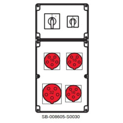 Rozdzielnica 0-1(32A) 0-1(16A) 1x5x32A 3x5x16A INA=32A IP54 SB-008605-S0030-54