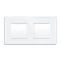 Włącznik światła + włącznik schodowy z ramką szklaną podwójną - biały - Tawoia Glass
