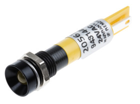 Lampka kontrolna do montażu panelowego 24V ac, Żółta 8mm LED Czarny Końcówka lutownicza RS PRO
