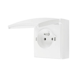 Simon Aquaclick Gniazdo IP44, pojedyncze z uziem., szybkozłącza, klapka w kolorze, z przesł. torów prąd. biały ACGZ1CZ/11