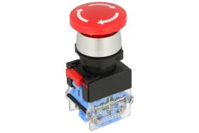 Przełącznik; bezpieczeństwa; przyciskowy; LAS0-A3Y-11TS/R; ON-OFF+OFF-ON; grzybkowy; odkręcany; 2 tory; czerwony; bez podświetle