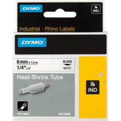 DYMO S0718260 / 18051 Heat Shrink Tubing 6mm x 1.5m Black on White