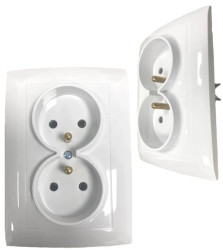 Gniazdo Podwójne Gniazdko Ścienne z Uziemieniem Podtynkowe 230V 10A Białe