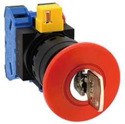 Emergency stop, key unlocking, mounting Ø  22 mm, unlit, 2 Form B (N/C), HW1B-X402R