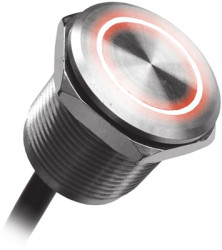 Piezo switch, On-Off, mounting Ø 22 mm, illuminated, red/green, stainless steel, IP69X, MPZI022/F/RD/24